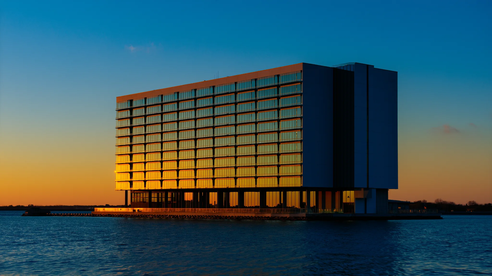 Golden-hour hotel exterior — brand ambience