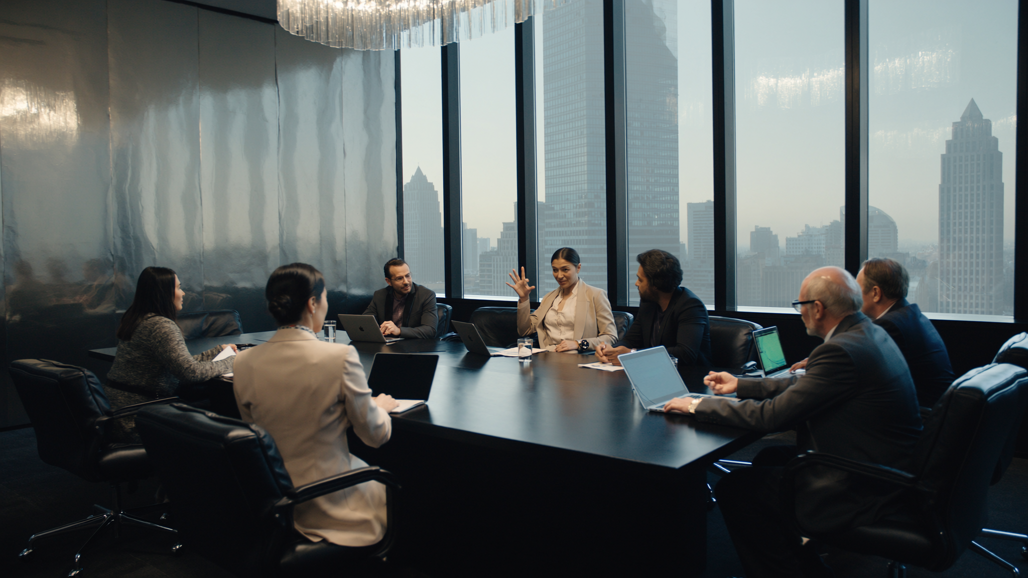 Executive boardroom meeting in session at Hotel Meridian West